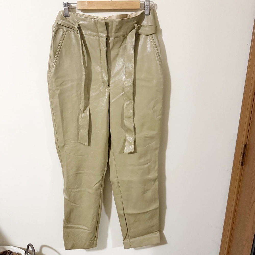 Babaton Womens Tan Faux Leather Belted Pants Size 10 Office Business Casual